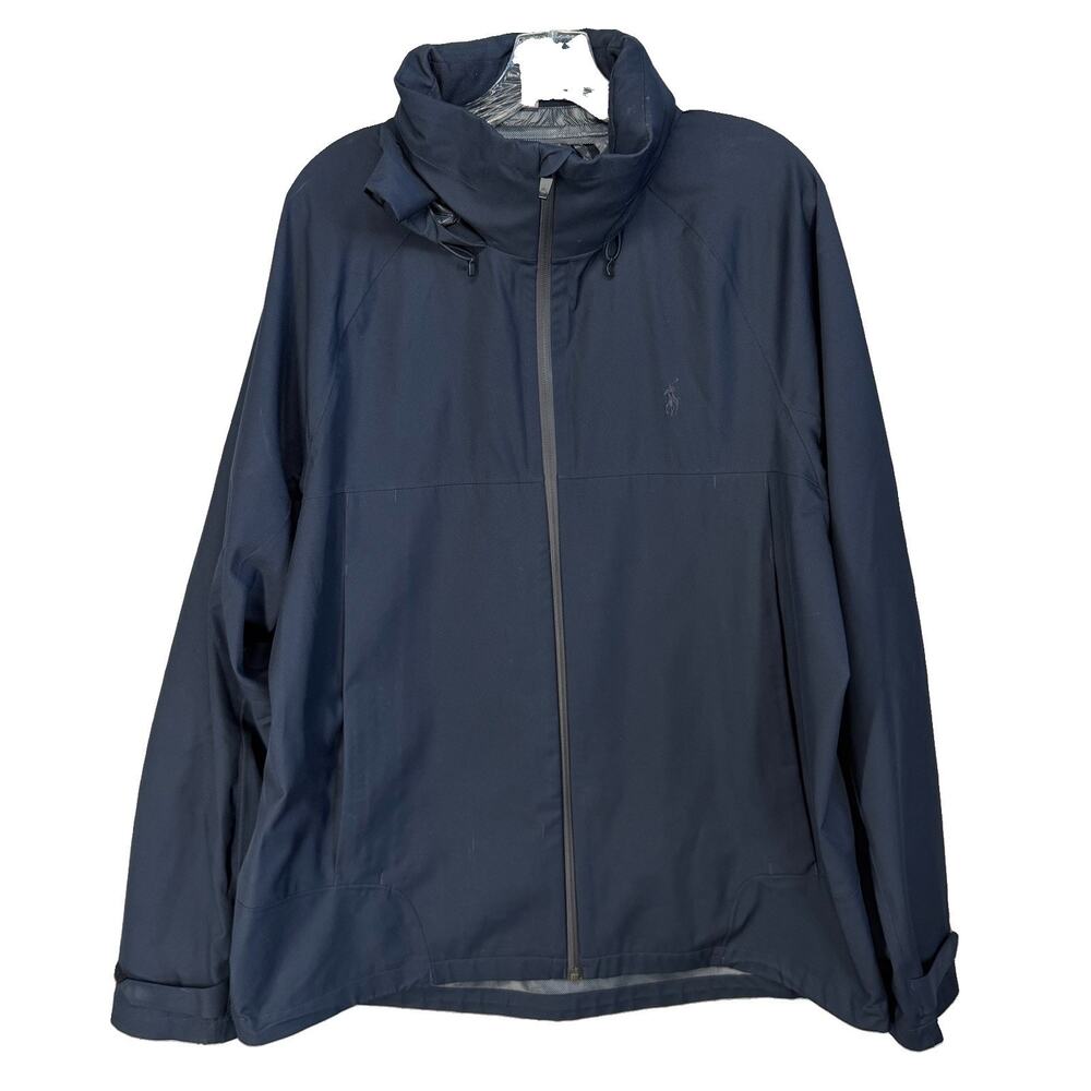 Polo Ralph Lauren Jacket Mens XL Navy Windbreaker Full Zip Hideaway Hood
